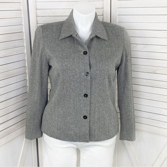 Liz Claiborne LizSport Herringbone Tweed Button Front Blazer Black White 14P - Picture 1 of 12